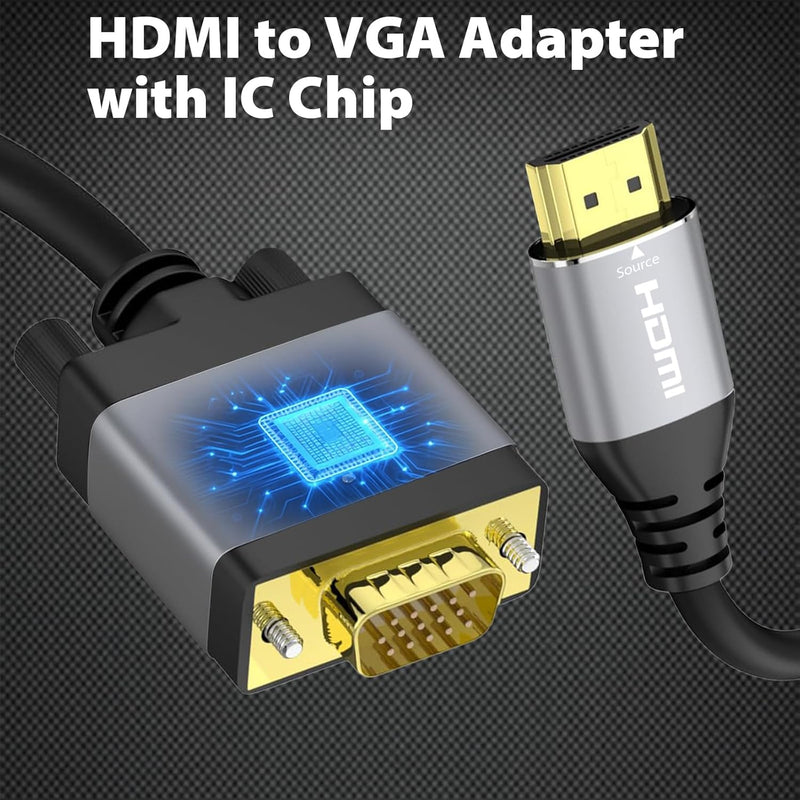 Cyberguys HDMI to VGA Cable (6ft) – Plug & Play HDMI to VGA Converter w/IC Chip, 1080P@60Hz