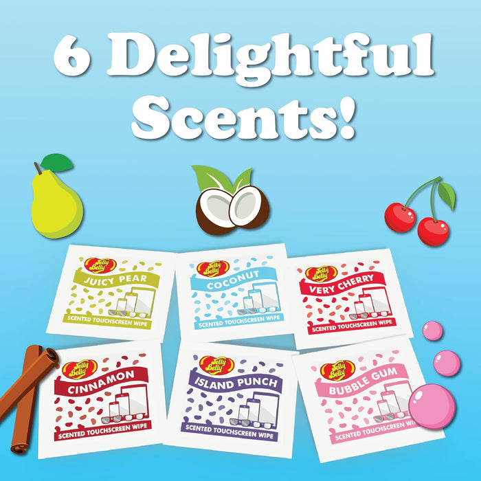 JELLY BELLY Scented Wipes, 6 Assorted Scents Eye Glasses Cleaner Wipes, Lens Cleaners for Sunglasses Touchscreen, Eyeglass Cleaning Wipe, Glasses Lens Wipe Cleaners for iPhone/Laptop, 108-Pack