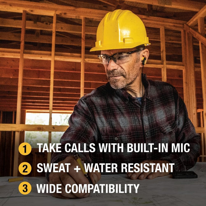 DEWALT Heavy Duty USB-C Wired Earphones – Jobsite Headphones w/Mic