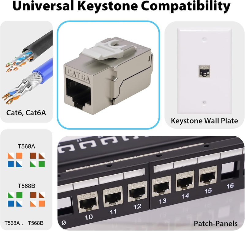 Cyberguys 90° Shielded CAT6A Keystone Jacks 6-Pack – Metal Housing