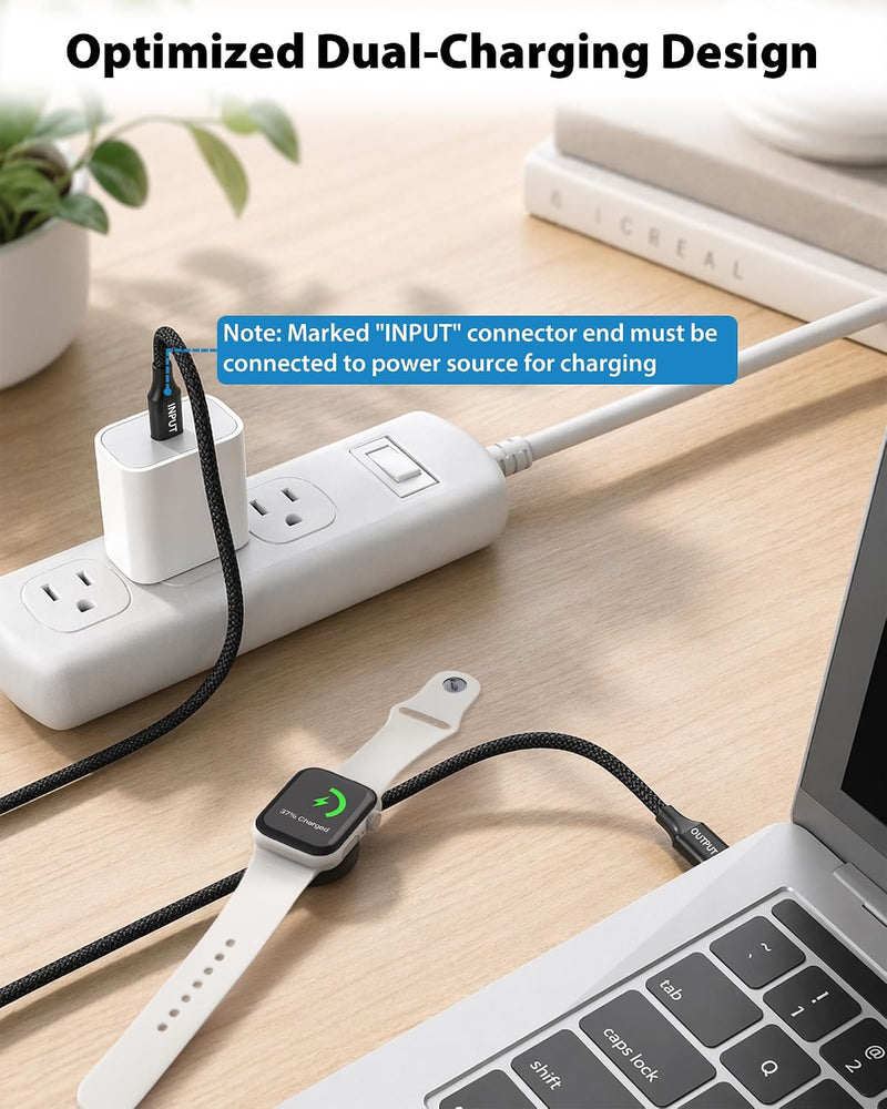 Travel Depot 2-in-1 USB-C Cable with Apple Watch Charger – Type-C Fast Charging with Built-In Watch Charging Module, 95W PD Data Sync, Braided Travel Cable with Storage Pouch