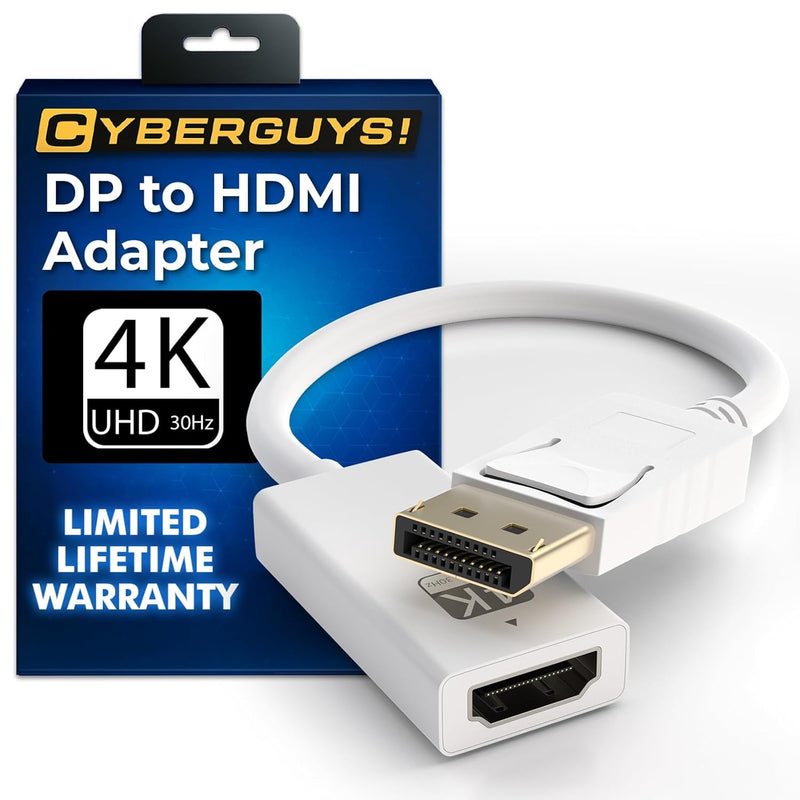 Cyberguys DisplayPort to HDMI Adapter Cable – 4K DP to HDMI Converter, Gold-Plated, Secure-Latch Connector, Compatible with Dell, HP, Lenovo, ASUS Laptops to Monitor/TV
