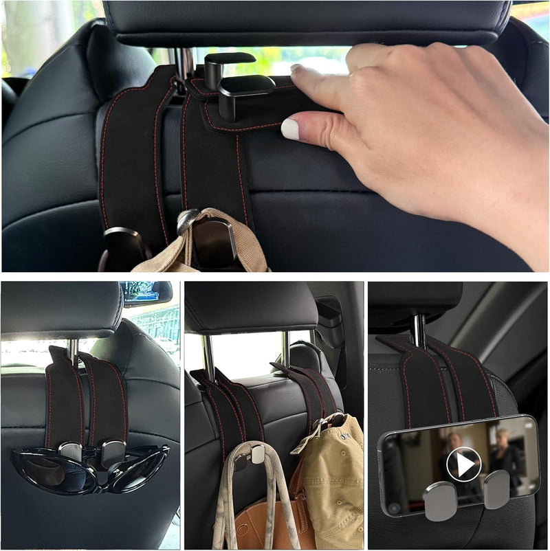 Travel Depot Leather Car Seat Headrest Hooks, Double Hook Bag Organizer (2-Pack)