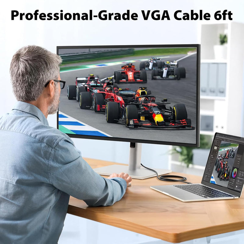 Cyberguys VGA Cable (6ft) – Secure-Latch Gold-Plated VGA Cord for Monitor, Projector & PC