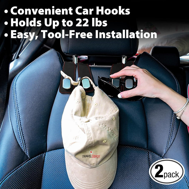 Travel Depot Leather Car Seat Headrest Hooks, Double Hook Bag Organizer (2-Pack)