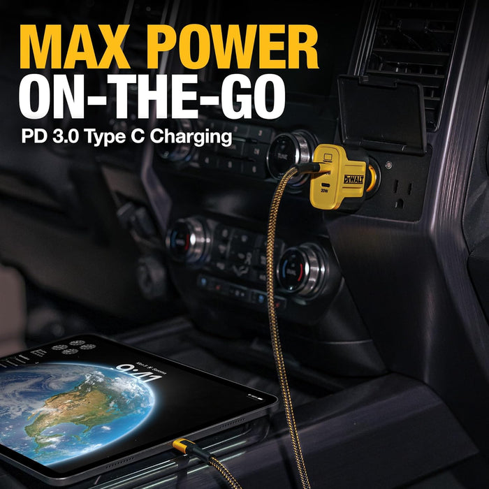 DEWALT Heavy Duty 120W USB-C Car Charger – Dual PD 3.0 PPS Fast Adapter