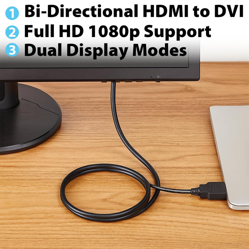 Cyberguys DVI to HDMI Cable – Bi-Directional DVI-D/DVI-I to HDMI Cord, 1080P@60Hz, Gold-Plated w/Screw Lock