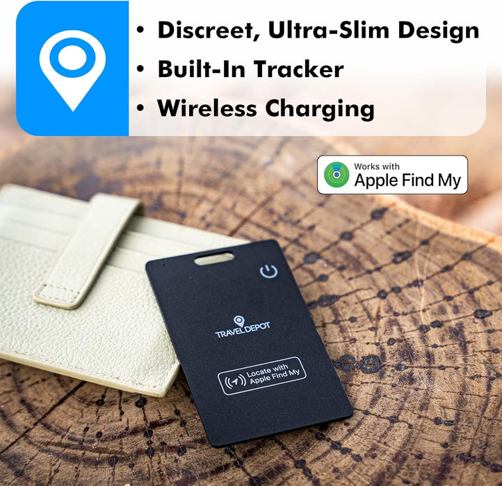 Travel Depot Slim Wallet Tracker Card – Find My Compatible, Wireless Charging, 6-Month Battery