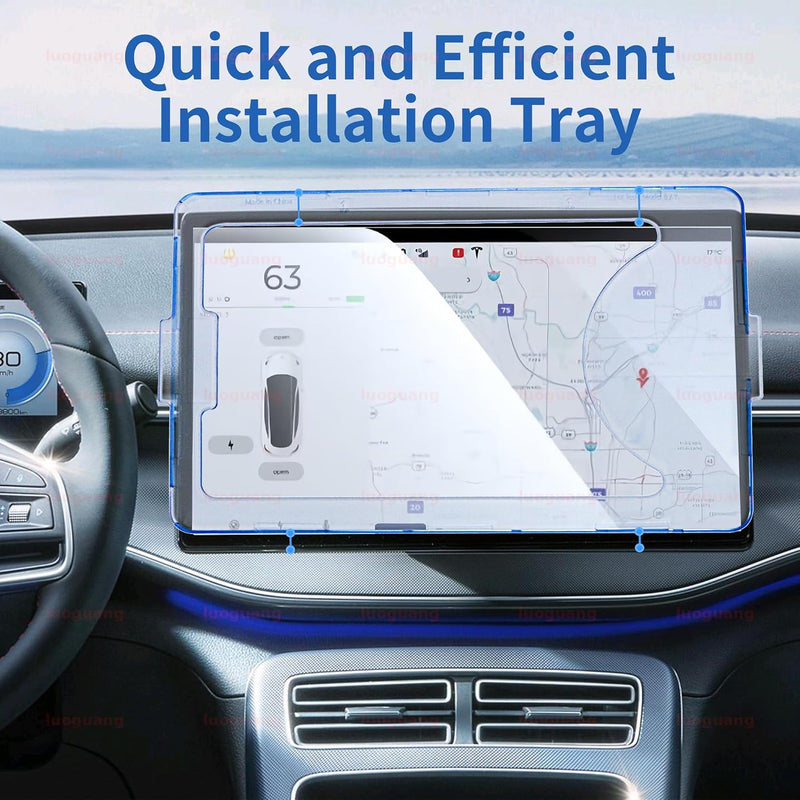 Tesla Model 3/Y Screen Protector – 9H Tempered Glass, Anti-Glare & Anti-Fingerprint with Mounting Frame Kit