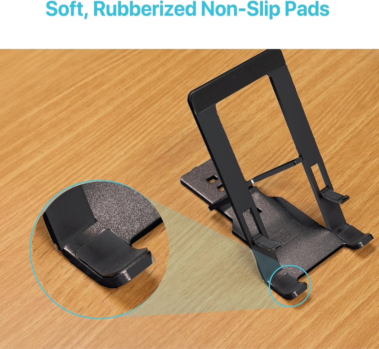 BLACK+DECKER Phone Stand for Desk - Folding Cell Phone Stand Holder - Adjustable and Portable, Folds Down Flat - for Office, Gaming, Bed, Travel - Phone Kickstand Compatible with iPhone