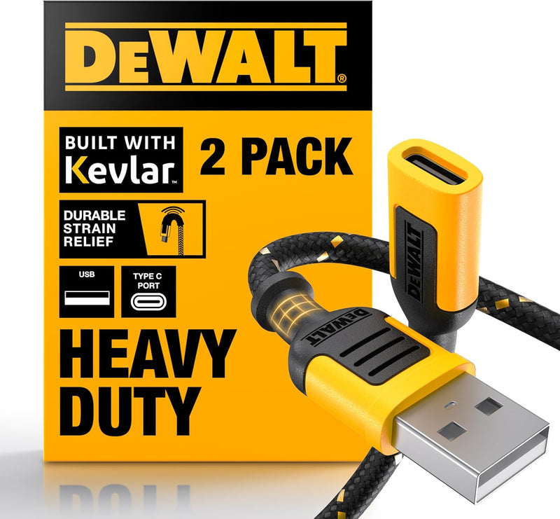 DEWALT Heavy Duty USB-A to USB-C Adapter (2-Pack) – USB-C Female to USB-A OTG Converter for iPhone, iPad, Samsung