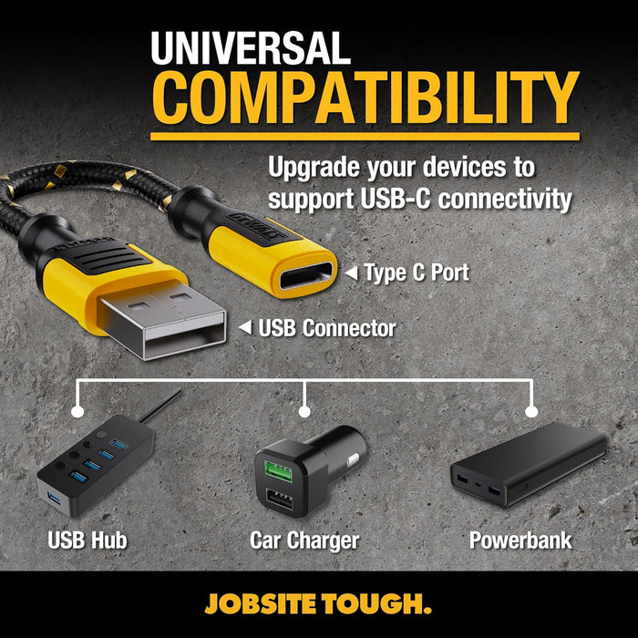 DEWALT Heavy Duty USB-A to USB-C Adapter (2-Pack) – USB-C Female to USB-A OTG Converter for iPhone, iPad, Samsung
