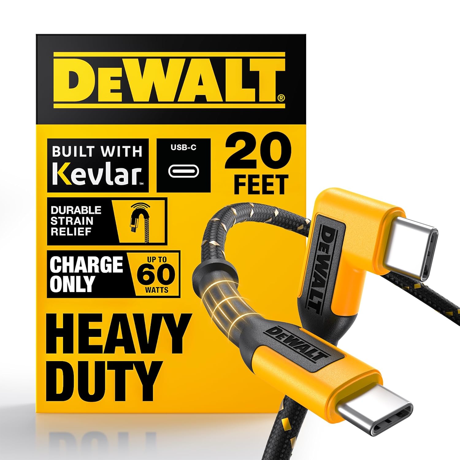 DEWALT 60W Fast Charge Only USB-C Cable, 20 Ft