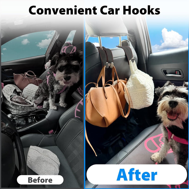 Travel Depot Leather Car Seat Headrest Hooks, Double Hook Bag Organizer (2-Pack)