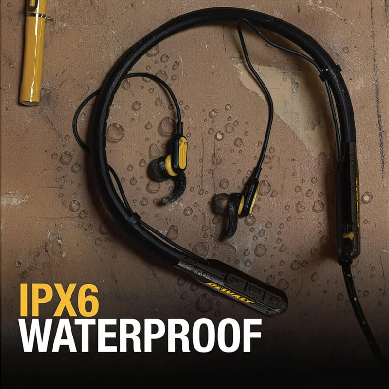 DEWALT Black Edition Bluetooth Neckband Headphones – 30H Wireless Jobsite Earbuds