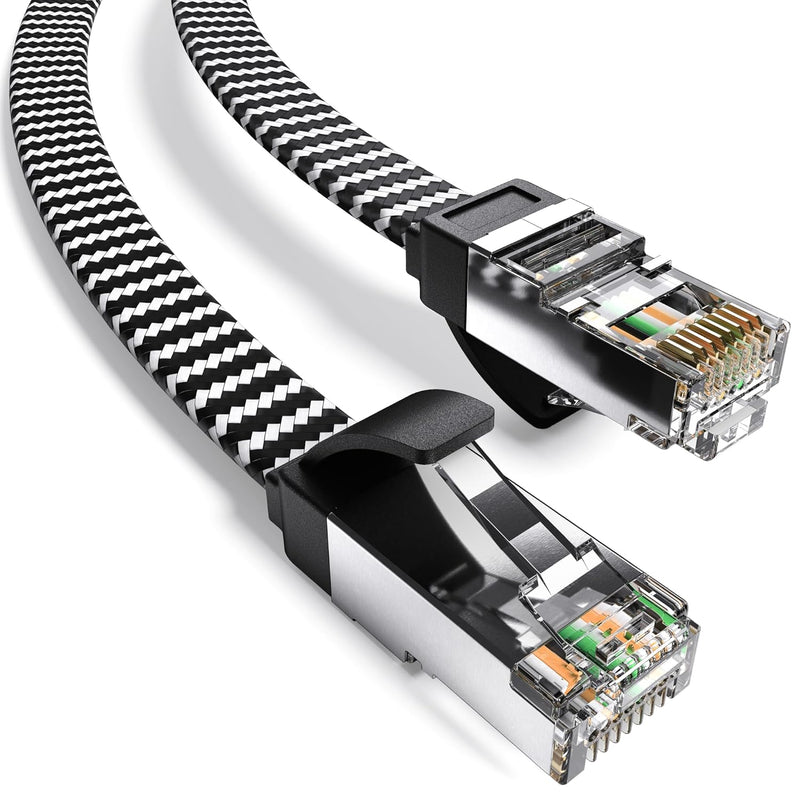 Cat8 Flat Braided Ethernet Cable – 40Gbps High Speed LAN Cord, Shielded RJ45, 6ft