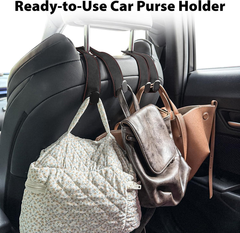 Travel Depot Leather Car Seat Headrest Hooks, Double Hook Bag Organizer (2-Pack)