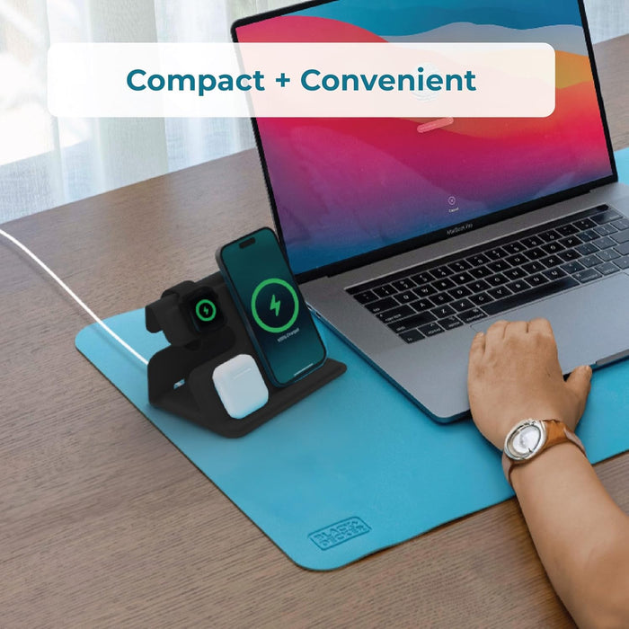 BLACK+DECKER 3 in 1 Charging Station for Apple Multiple Devices, Wireless Foldable Travel Charger for Multiple Devices iPhone 16 15 14 13 Pro Max Plus & Apple Watch Series/AirPods