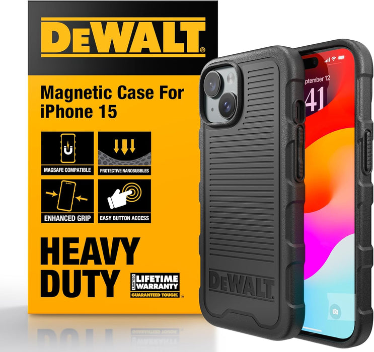 DEWALT Heavy Duty Strong Magnetic for iPhone - Case Fits MagSafe, Drop Resistant Impact Protective Back Cover, Shockproof Slim Fit, Matte Black