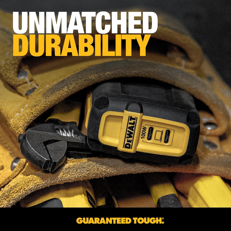 DEWALT Heavy Duty 100W USB-C GaN Charger – Dual Port Fast Compact Wall Adapter for Laptops, Tablets & Phones