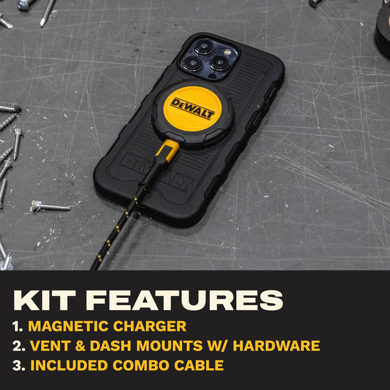 DEWALT Magnetic Wireless Car Phone Mount Charger – Vent & Dash Mount Holder