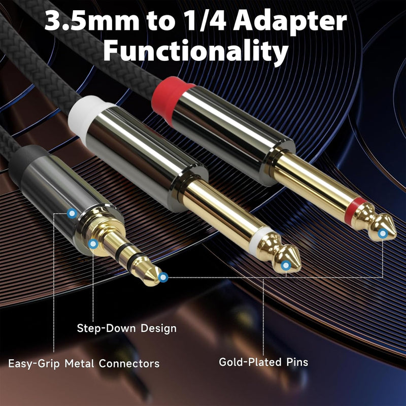 Cyberguys 3.5mm to Dual 1/4″ Audio Cable – Braided TRS to Dual TS Cord