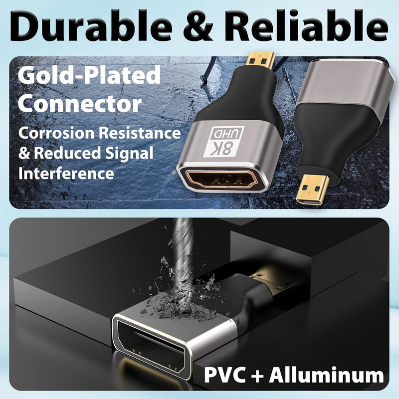Cyberguys Micro HDMI to HDMI Adapter 2-Pack – 8K UHD Gold-Plated High-Speed Converter