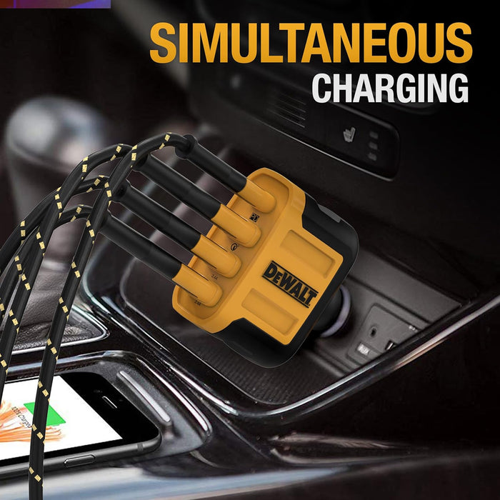 DEWALT Heavy Duty 4-Port USB-C Car Charger – 60W PD Multiport Adapter