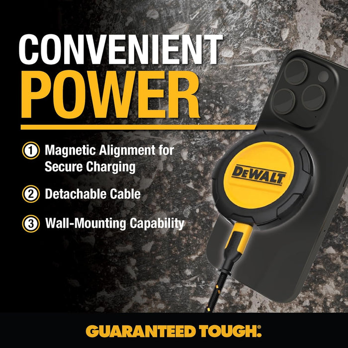 DEWALT Heavy Duty Wireless Charger, 15W Max Cell Phone Charger, Fast Wireless Charging Pad for MagSafe Compatible iPhone 16/16 Plus/16 Pro Max/15/14/13/12, Includes Wall Mounting Plate (No AC Adapter)