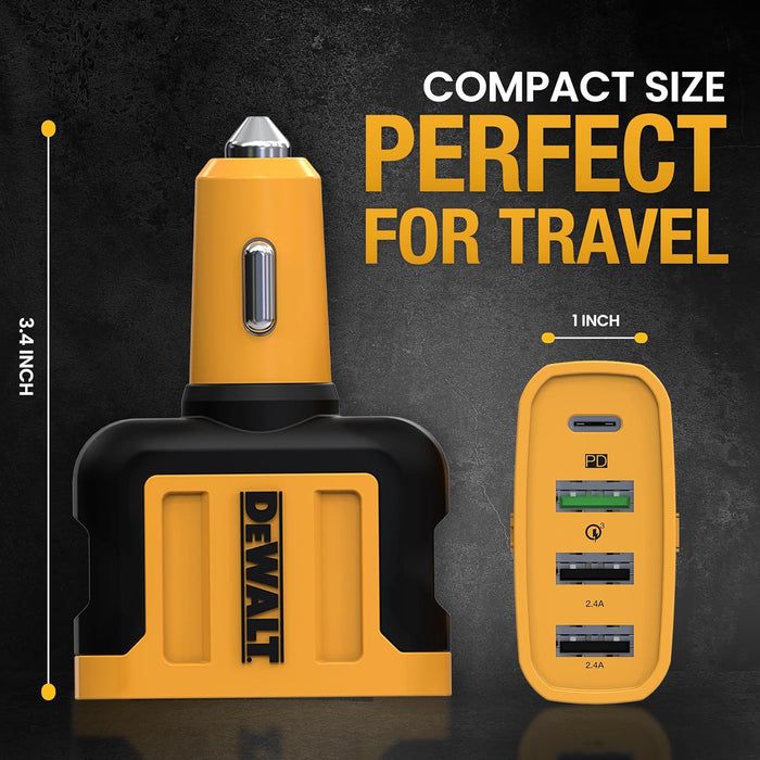 DEWALT Heavy Duty 4-Port USB-C Car Charger – 60W PD Multiport Adapter