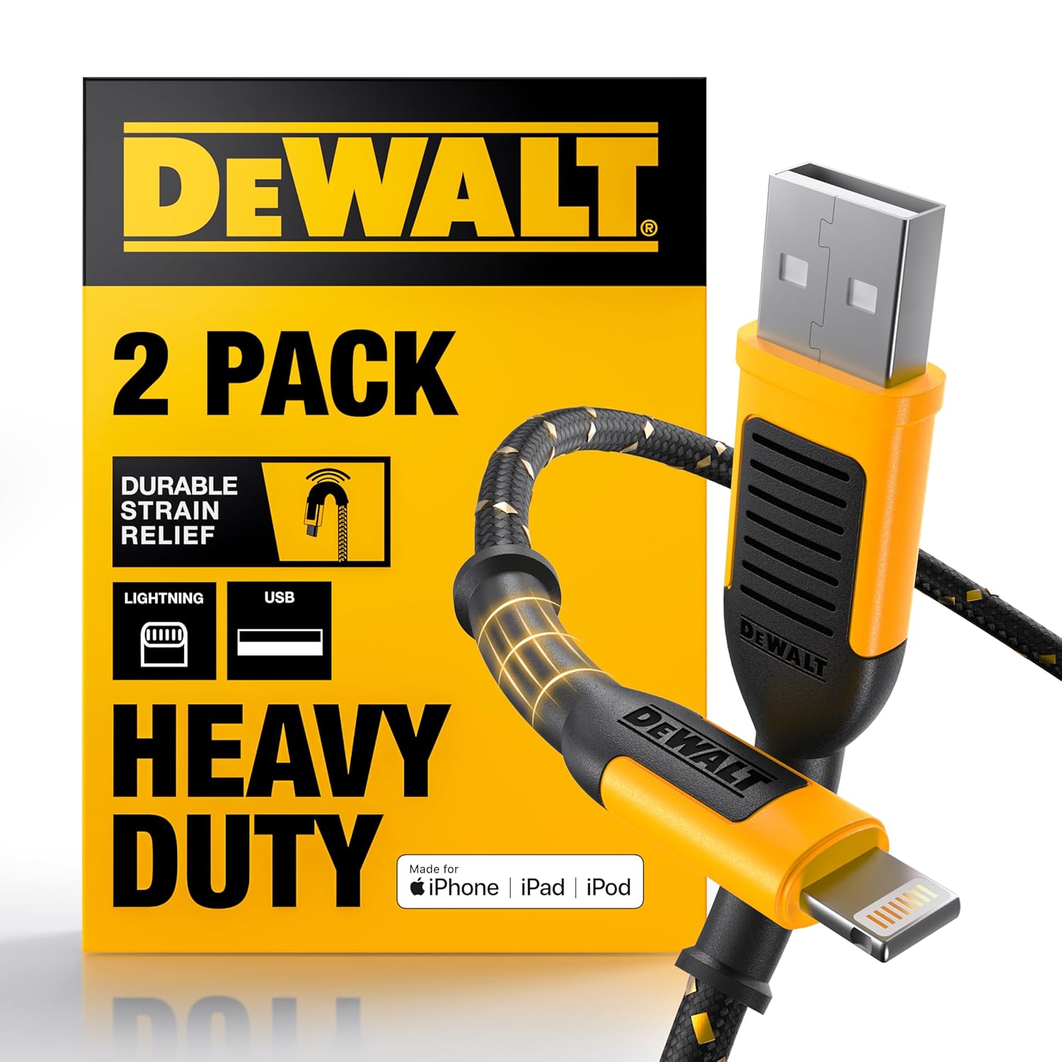 DEWALT Heavy Duty iPhone Charger Cords (2-Pack)