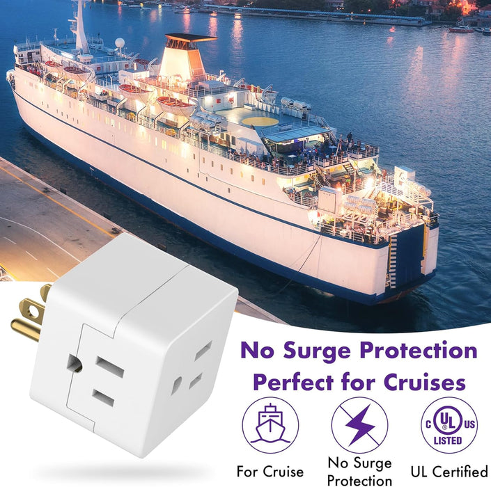 3-Outlet Extender, 3 Pack, Grounded Wall Tap, Adapter Spaced 3-Prong AC Outlet Multi Plug Expander, Power Splitter, Cruise Essentials, Use for Home Office School Dorm, UL Listed, White