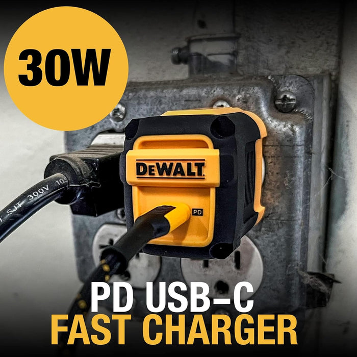 DEWALT Heavy Duty 30W PD USB Wall Charger, Worksite USB-C Chargers, Type C Fast Charger, Foldable Plug, Compatible with iPhone 16 15 14 13 12 Pro Max iPad Pro