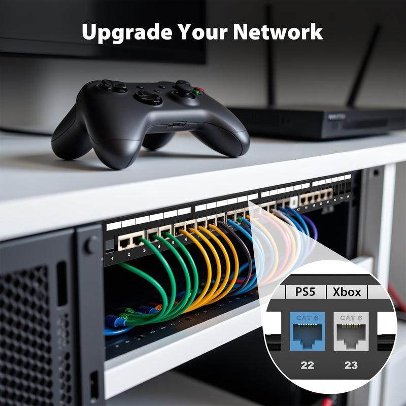 Cyberguys CAT6 24-Port Keystone Patch Panel 1U, Rackmount or Wall Mount