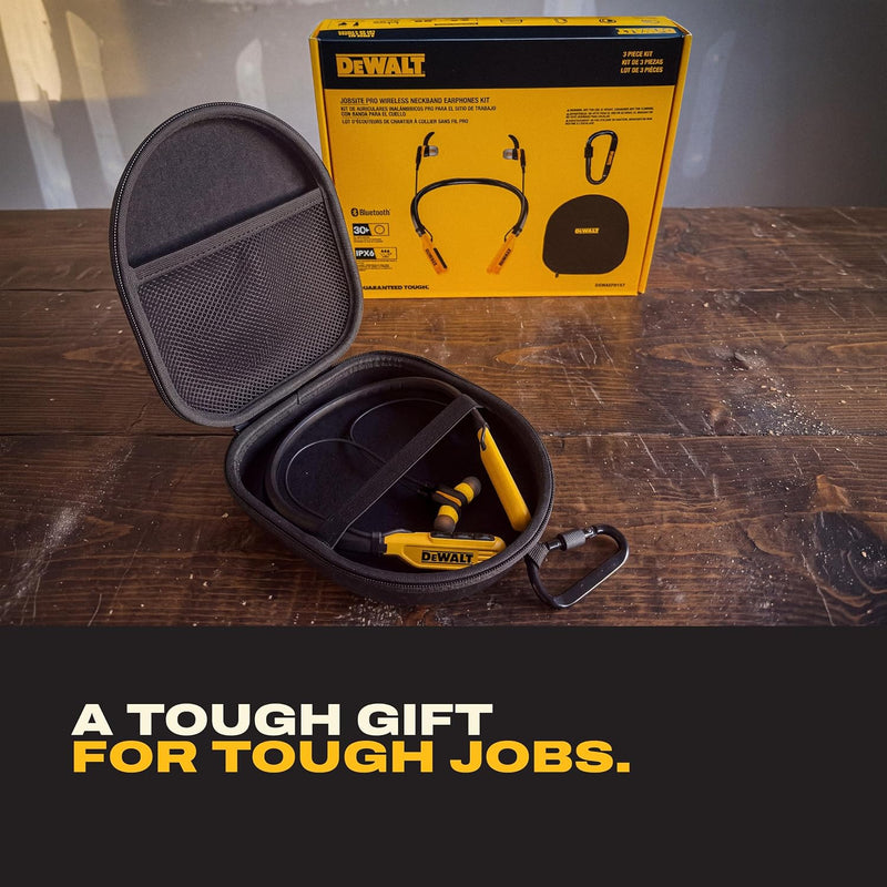 DEWALT Neckband Earphones Gift Bundle with Carrying Case and Carabiner