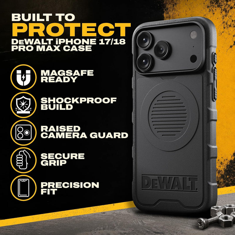 DEWALT Heavy Duty MagSafe Case for iPhone 17 and 18, Shockproof Drop Protection