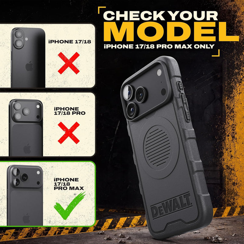 DEWALT Heavy Duty MagSafe Case for iPhone 17 and 18, Shockproof Drop Protection