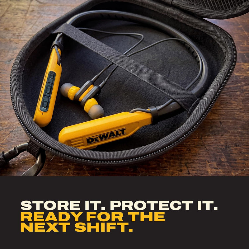 DEWALT Neckband Earphones Gift Bundle with Carrying Case and Carabiner