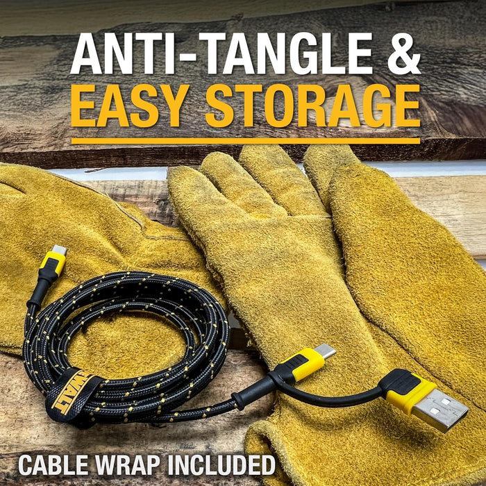 DEWALT 2-in-1 USB-C Cable (60W) – Type-C w/USB-A Adapter, Fast Charging