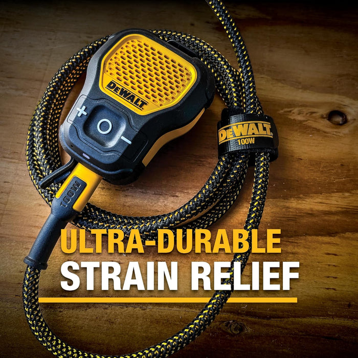 DEWALT 100W USB-C Cable – 6ft Kevlar-Reinforced PD Fast Charging Cord for Jobsite, iPhone, MacBook, Samsung