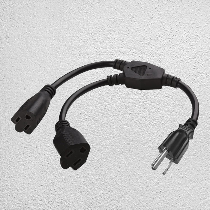 Heavy-Duty Extension Cord Splitter – Y-Splitter 1 to 2 Dual Outlet, 16AWG 13.5A UL Listed, 22in Black