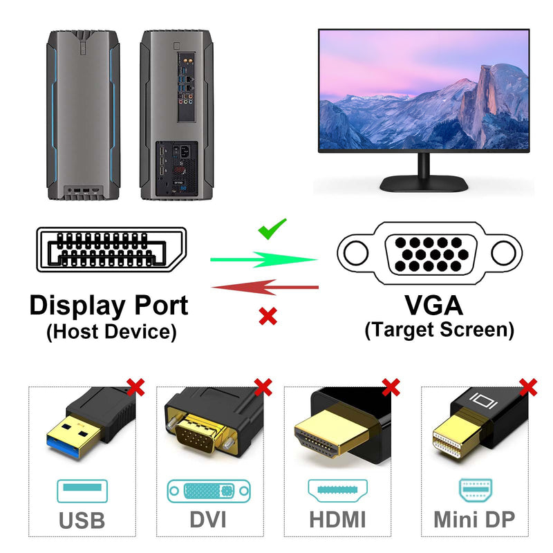 Cyberguys DisplayPort to VGA Cable 6ft – 1080p w/ Secure Latch