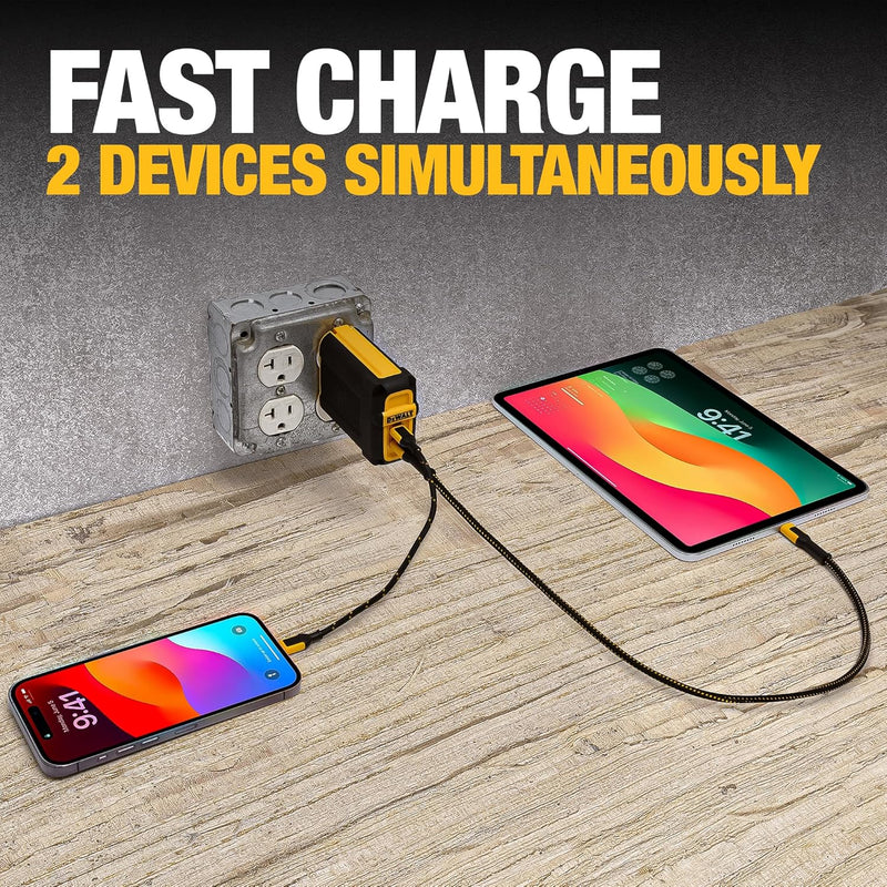 DEWALT Heavy Duty 100W USB-C GaN Charger – Dual Port Fast Compact Wall Adapter for Laptops, Tablets & Phones