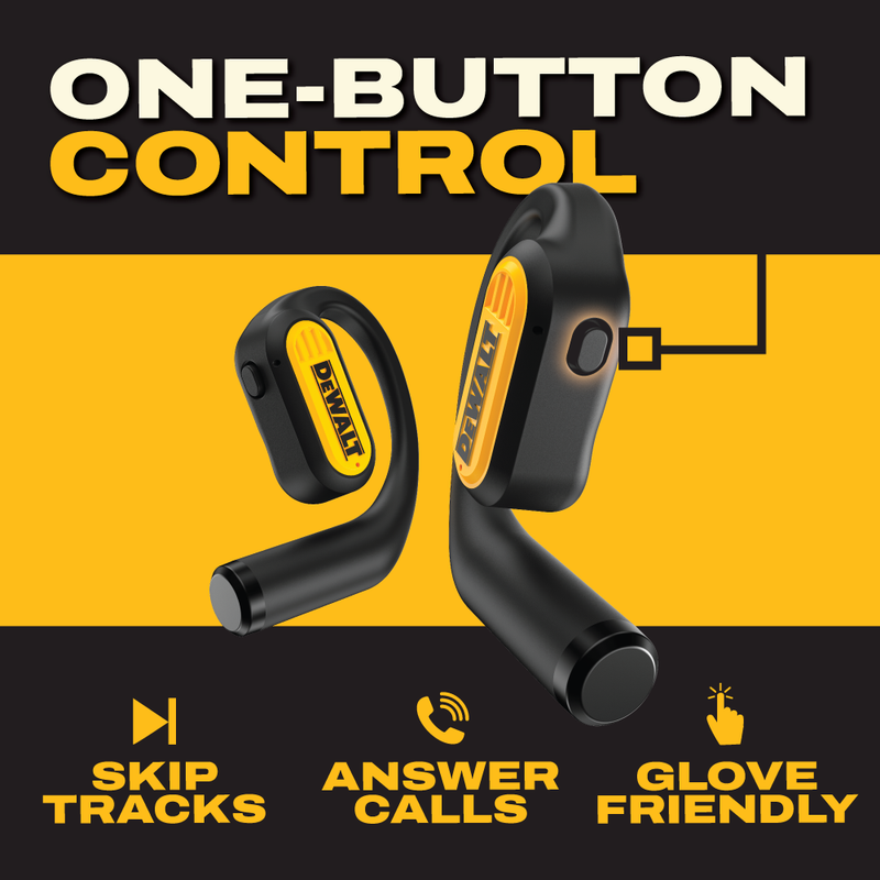 DEWALT Heavy Duty Open Ear Bluetooth Earbuds – 44Hr Runtime, Jobsite Safe Wireless