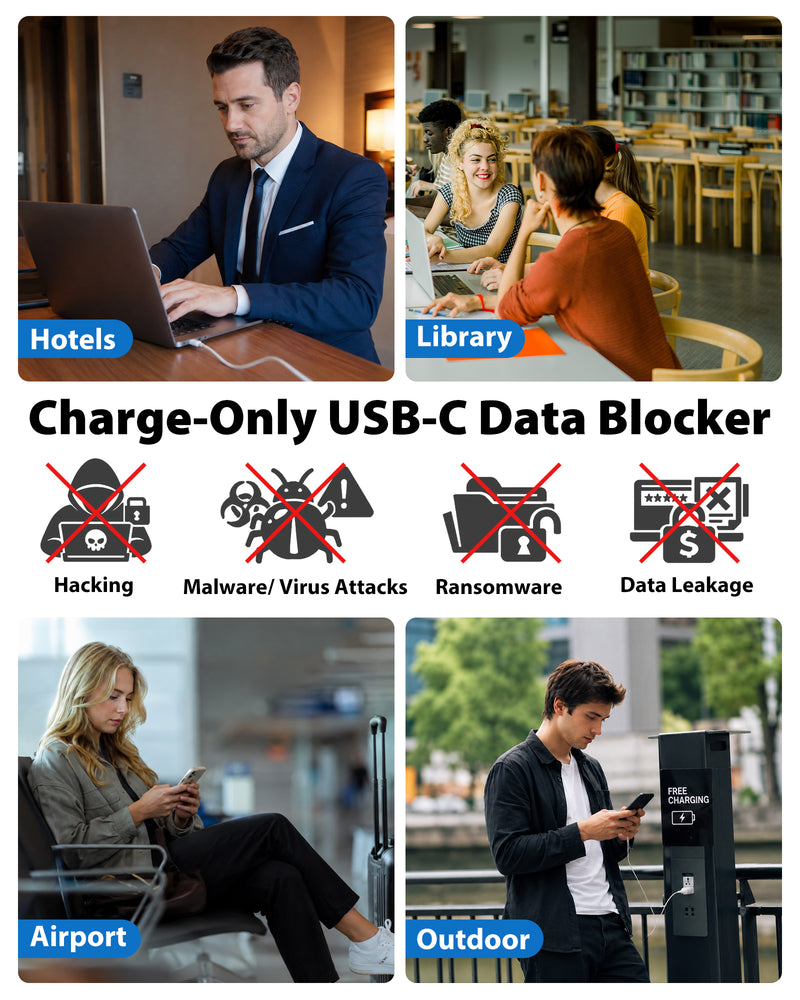 Cyberguys 2 Pack USB-C Data Blocker, Charge-Only Adapter for Secure Charging