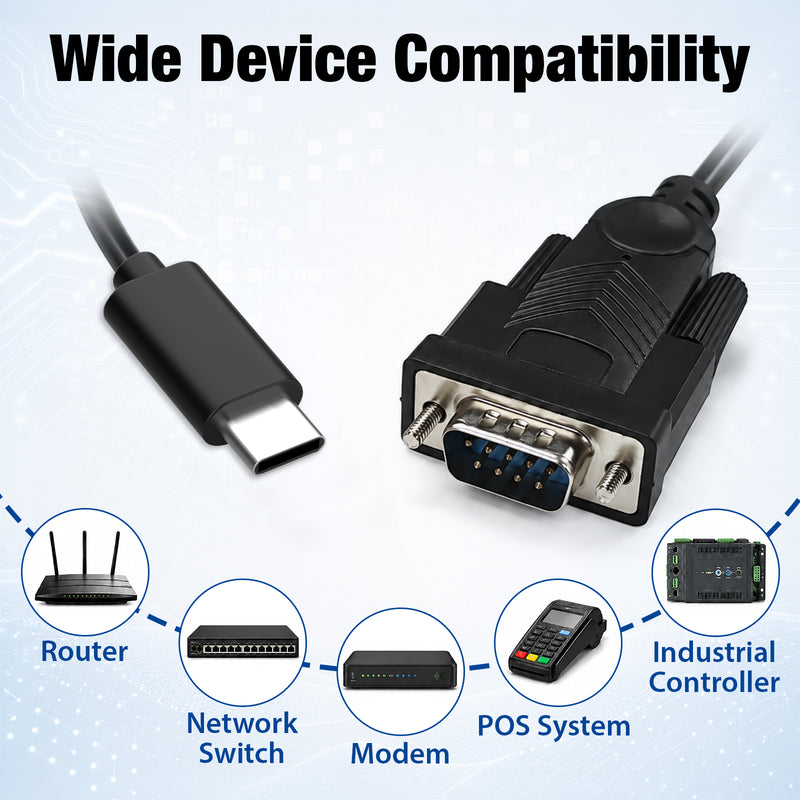 Cyberguys USB-C to RS232 Serial Cable, DB9 Plug and Play Adapter