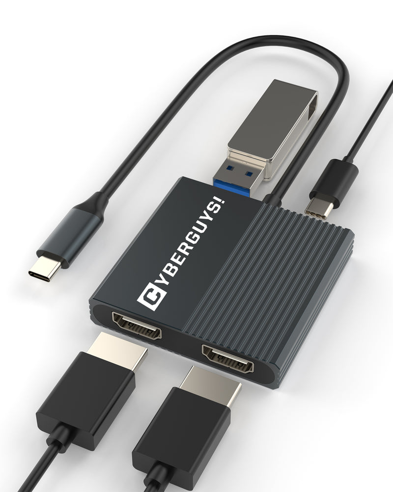 Cyberguys USB-C to Dual HDMI Splitter Hub, 4K 60Hz with USB 3.0 and 100W PD