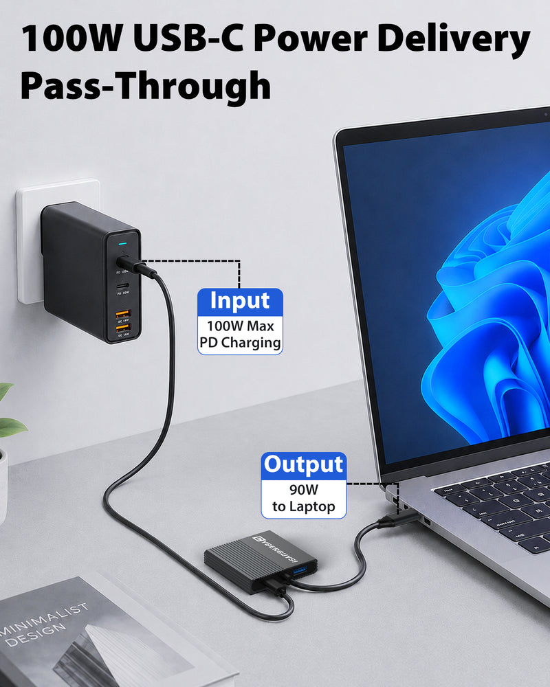 Cyberguys USB-C to Dual HDMI Splitter Hub, 4K 60Hz with USB 3.0 and 100W PD