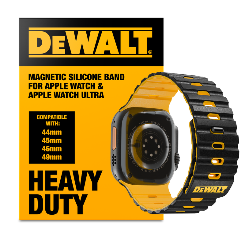 DEWALT Magnetic Apple Watch Band, Rugged Silicone for 44mm to 49mm