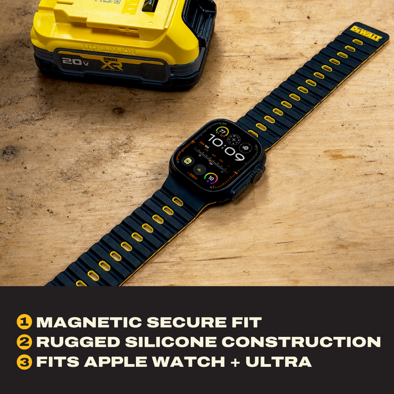 DEWALT Magnetic Apple Watch Band, Rugged Silicone for 44mm to 49mm